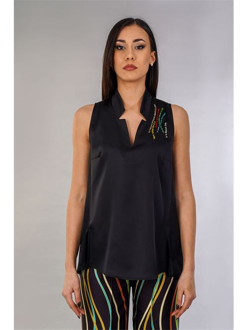 Canotta in raso con strass GM by Gai Mattiolo | GM3228NERO
